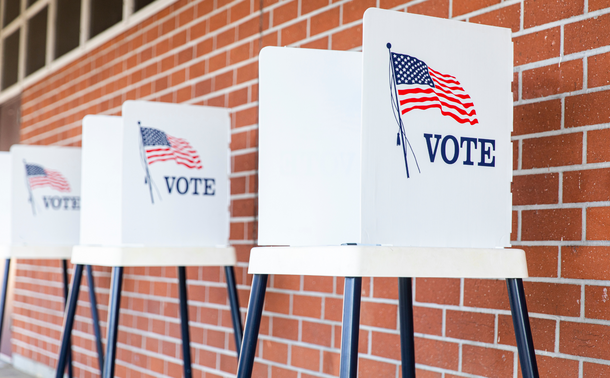 Row of US voting booths