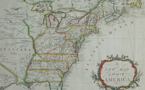 A map of the thirteen original colonies