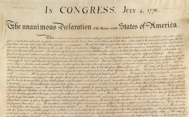 Cropped image of a facsimile of the Declaration of Independence