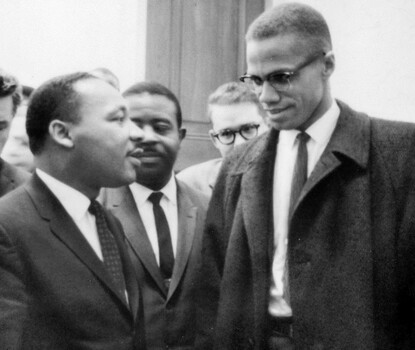 Martin Luther King and Malcolm X after King's press conference at the U.S. Capitol about the Senate debate on the Civil Rights Act of 1964