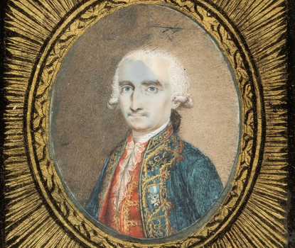 Eighteenth-century portrait showing main, framed by golden pattern