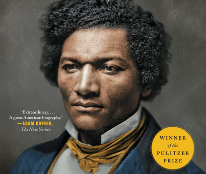 Cropped view of book cove with Frederick Douglass portrait and Pulitzer Prize icon