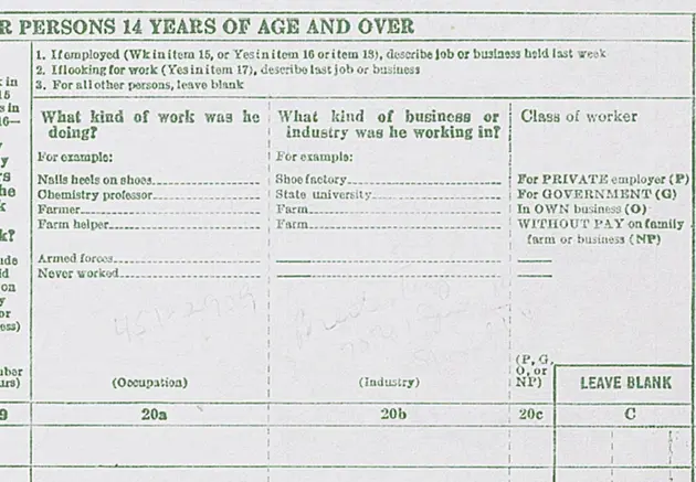 Sample question in 1950 Census popluation schedule with numerical answers