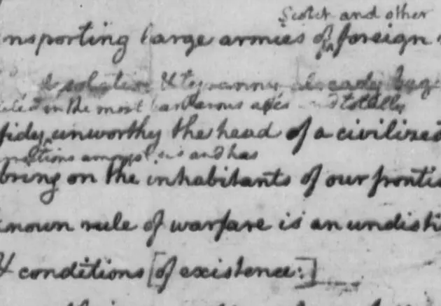 Portion of Jefferson's rough draft of the Declaration focused on Native Americans