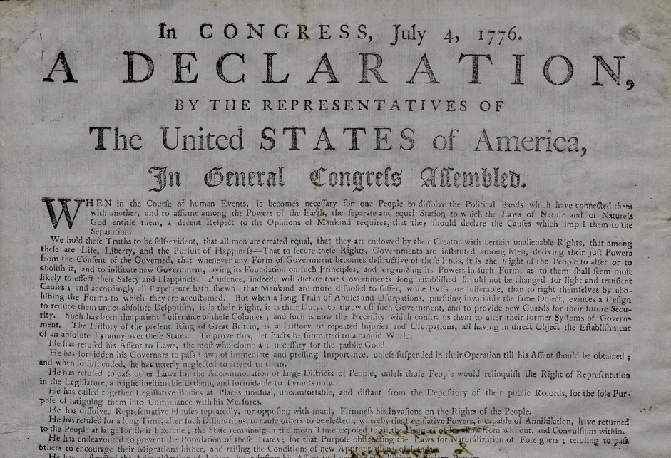 Copy of the Declaration of Independence printed in South Carolina