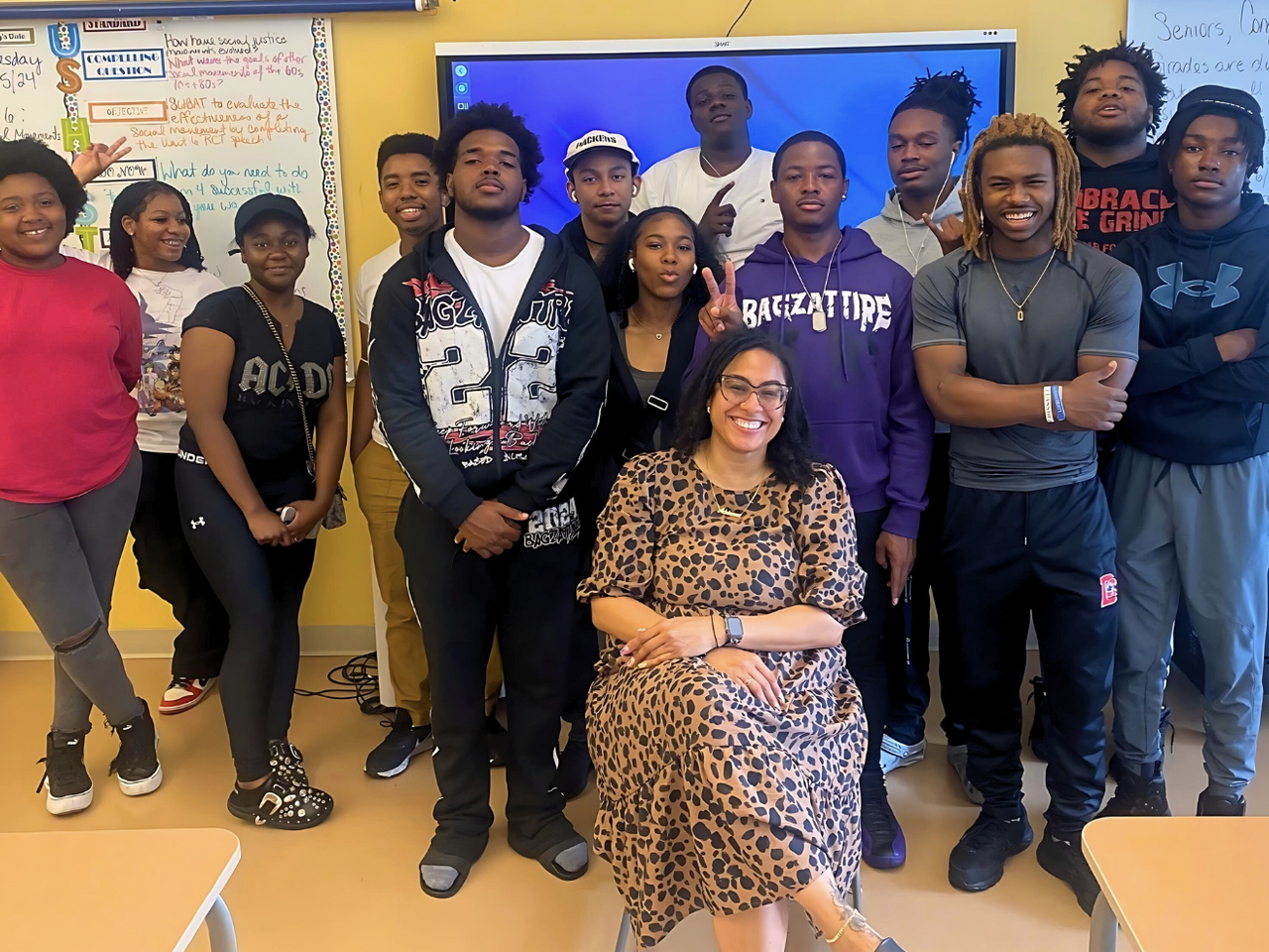 Adrienne Glasgow, 2024 District of Columbia History Teacher of the Year with students