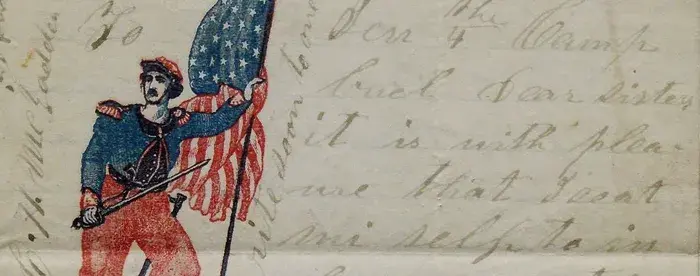 Letter with stamp of Union soldier holding the US flag