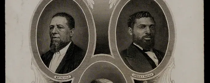 Print of five Black representatives during Reconstruction