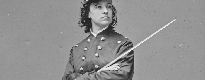 Photograph of Pauline Cushman in military uniform