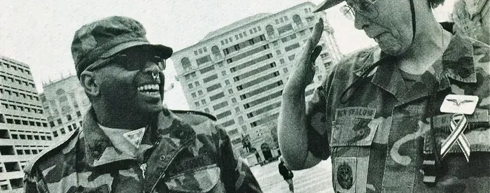 Photograph of Watkins (left) and Miriam Ben-Shalom at a 1993 rally in Washington, DC.