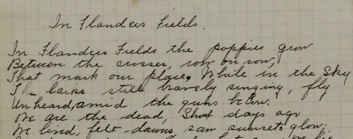 Page from Ella Jane Osborn's diary showing text for In Flanders Fields