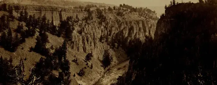 Late nineteenth-century photograph by William Hicks Jackson of Colummar Basalts on Yellowstone River