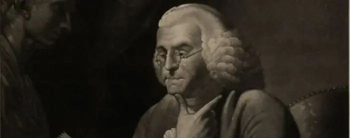 Mezzotint showing Benjamin Franklin reading