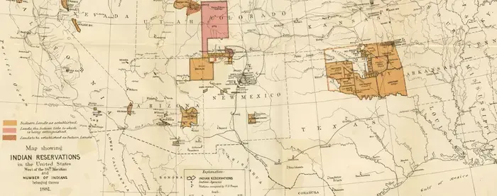 Map of the part of the USA in 1881 showing the locations of different Indian Reservations