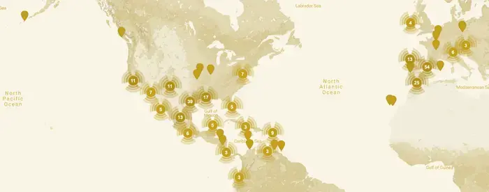 Screenshot of interactive map focused on North America