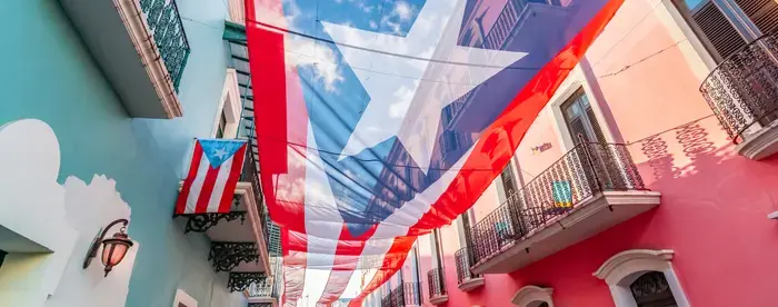 Puerto Rican flag hanging in street