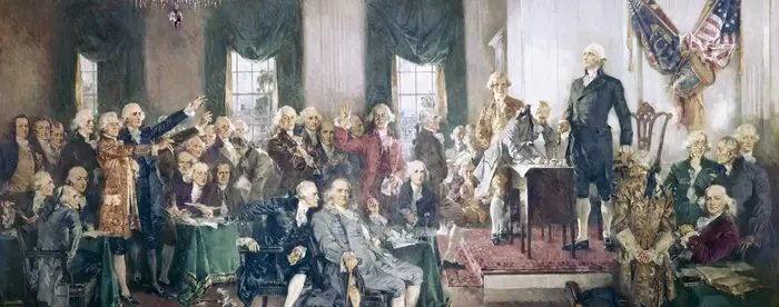 A painting depicting the signing of the Constitution.