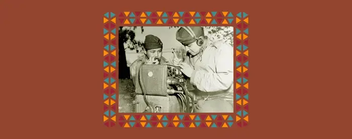 Navajo Code Talkers relay orders over a field radio in their native tongue, July 7, 1943.