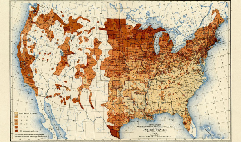 United States Naturalization Test Gilder Lehrman Institute Of   GLC09668 UnitedStatesMapForeignBornHenryGannet1900 Shortcard  