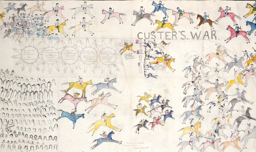 A comprehensive illustration of the Battle of Little Big Horn from the perspective of a Lakota warrior.