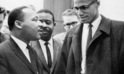 Martin Luther King and Malcolm X after King's press conference at the U.S. Capitol about the Senate debate on the Civil Rights Act of 1964