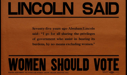 Poster featuring a quote from Abraham Lincoln in support of woman suffrage