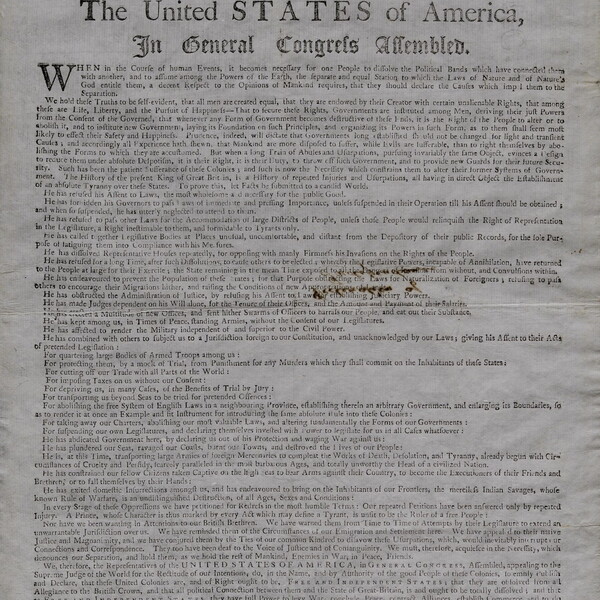 Printed copy of the Declaration of Independence