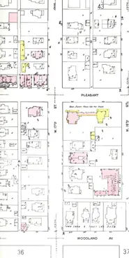 View of portion of Sanborn Insurance map of a neighborhood in Des Moines, Iowa.