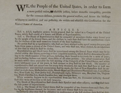 A printing of the preamble and first article of the constitution.