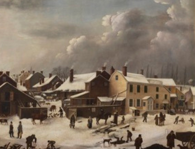 Francis Guy (American, 1760–1820). Winter Scene in Brooklyn, ca. 1819–1820. Oil on canvas, 58 3/8 x 74 9/16 in. (148.2 x 189.4 cm). Brooklyn Museum