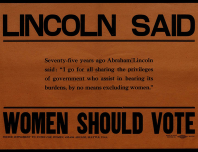 Poster featuring a quote from Abraham Lincoln in support of woman suffrage