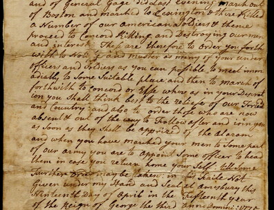 Letter written by colonel Isaac Merrill to Captain John Currier regarding Lexington and Concord