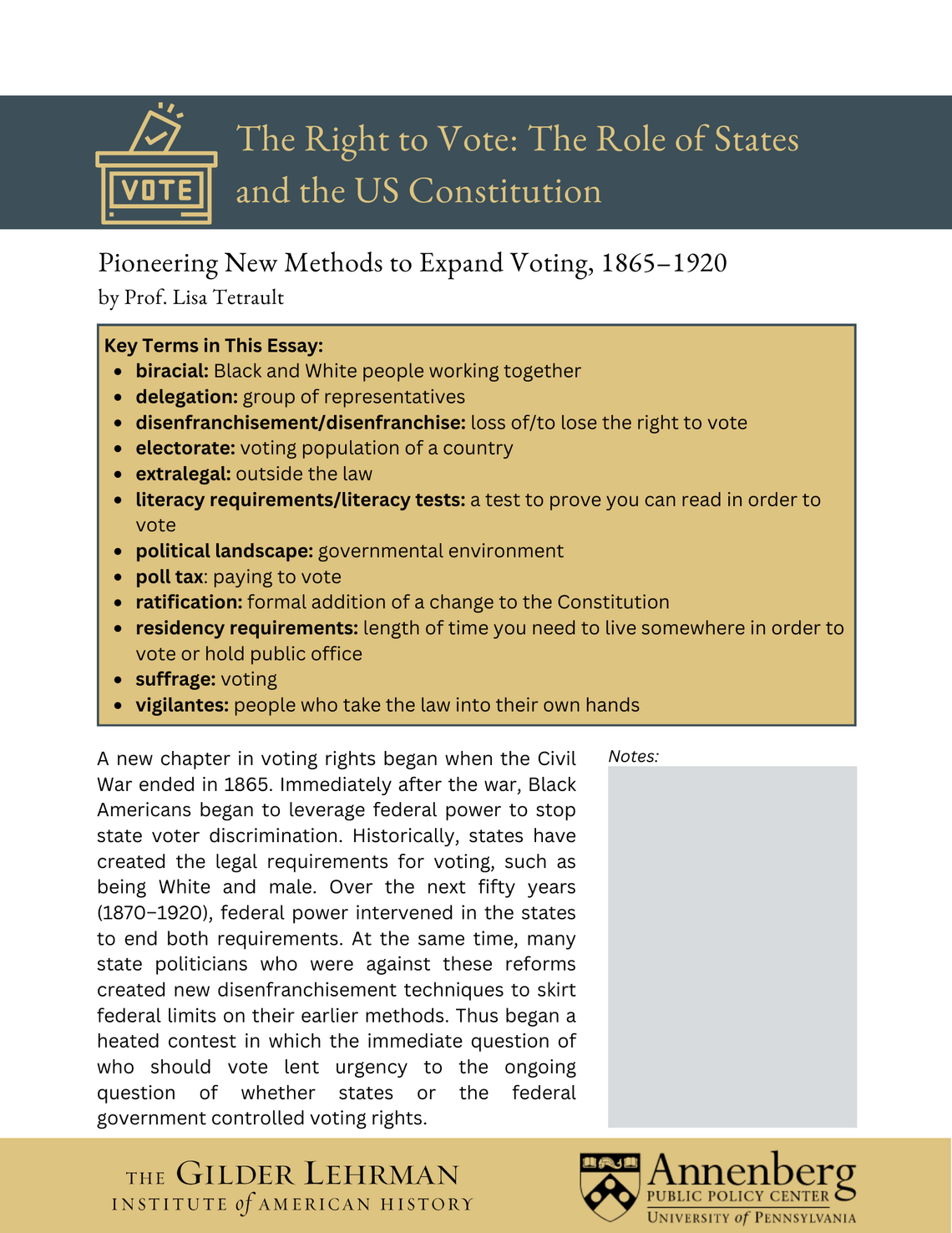 Image file of Pioneering New Methods to Expand Voting, 1865–1920; a PDF is available for download on the linked page