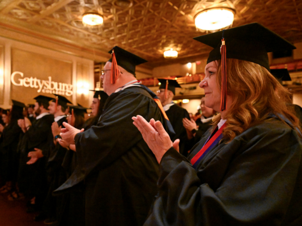 Photograph of graduating MA program students at inaugural Gettysburg commencement ceremony