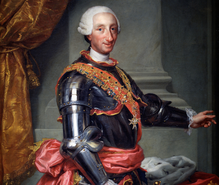 Eighteenth-century portrait showing king in armour in front of a column