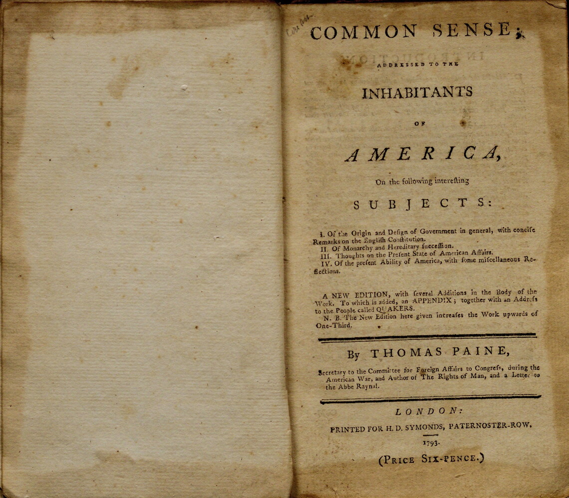 Title page of Thomas Paine's Common Sense