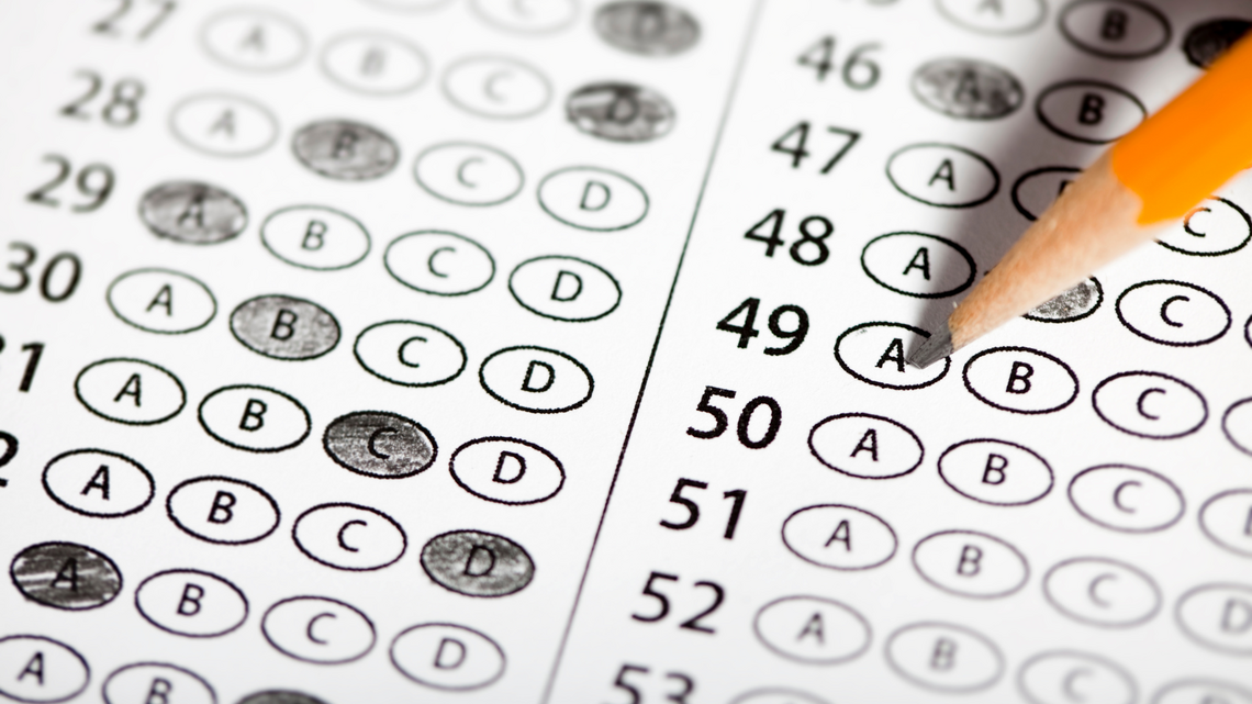 Scantron showing an exam with some question circles filled in