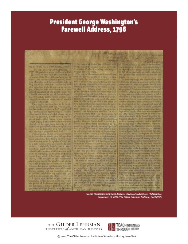 Typed copy of President George Washington's Farewell Address, 1796, Claypoole's Advertiser