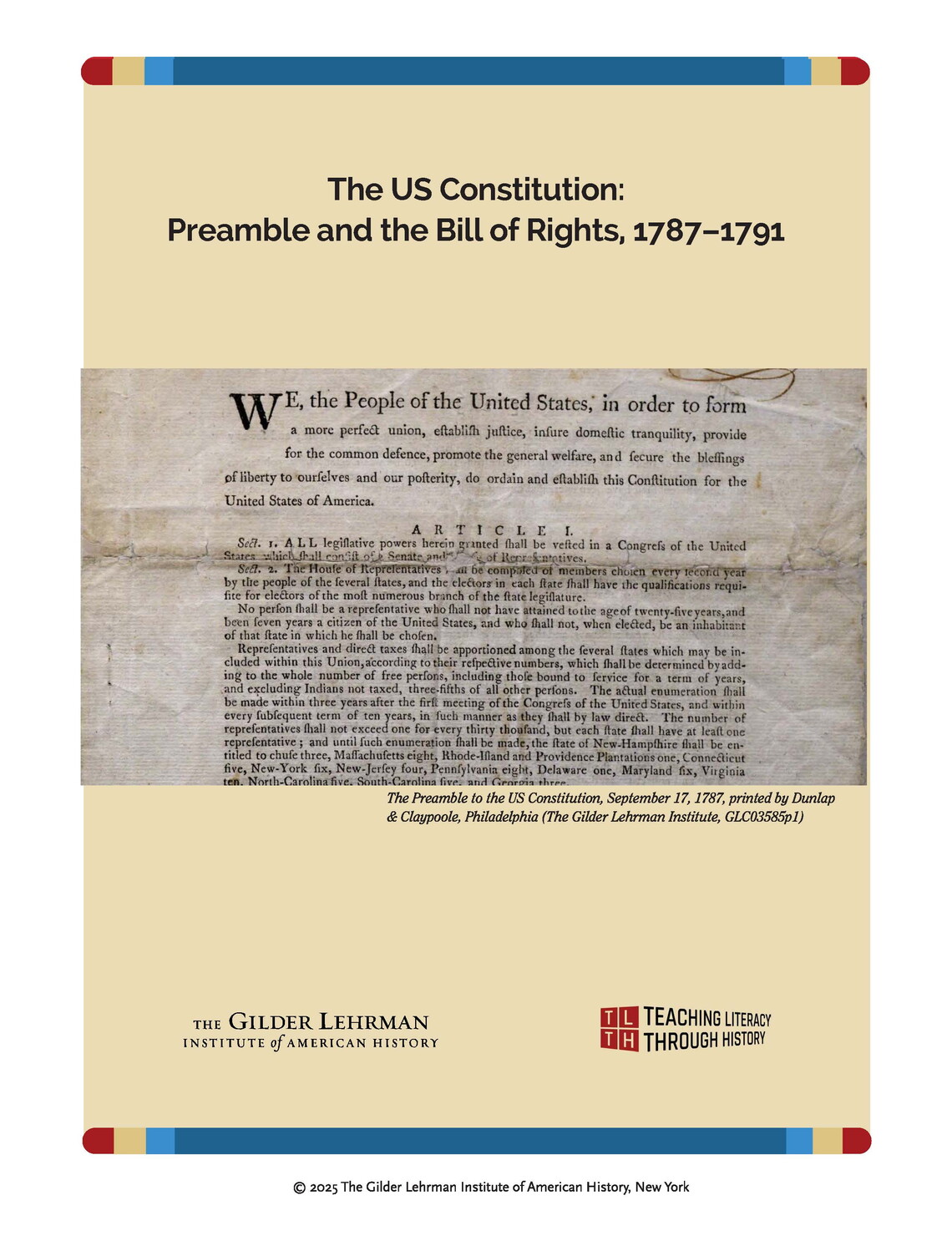 Photo of the preamble to the United States Constitution 