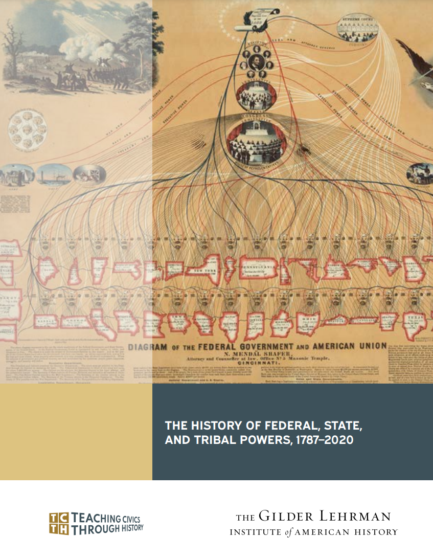 the first page of the lesson plan, displaying an 1862 lithograph explaining the federal structure of the U.S. government